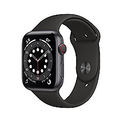 Apple Watch Series 6 LTE 44mm Aluminiumgeh&auml;use Space Grau Sportarmband Schwarz