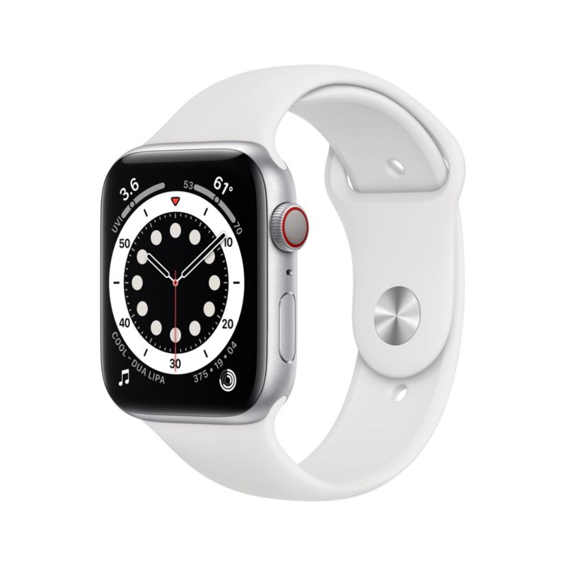 Apple Watch Series 6 Lte 44mm Aluminiumgehause Silber Sportarmband Weiss Cyberport