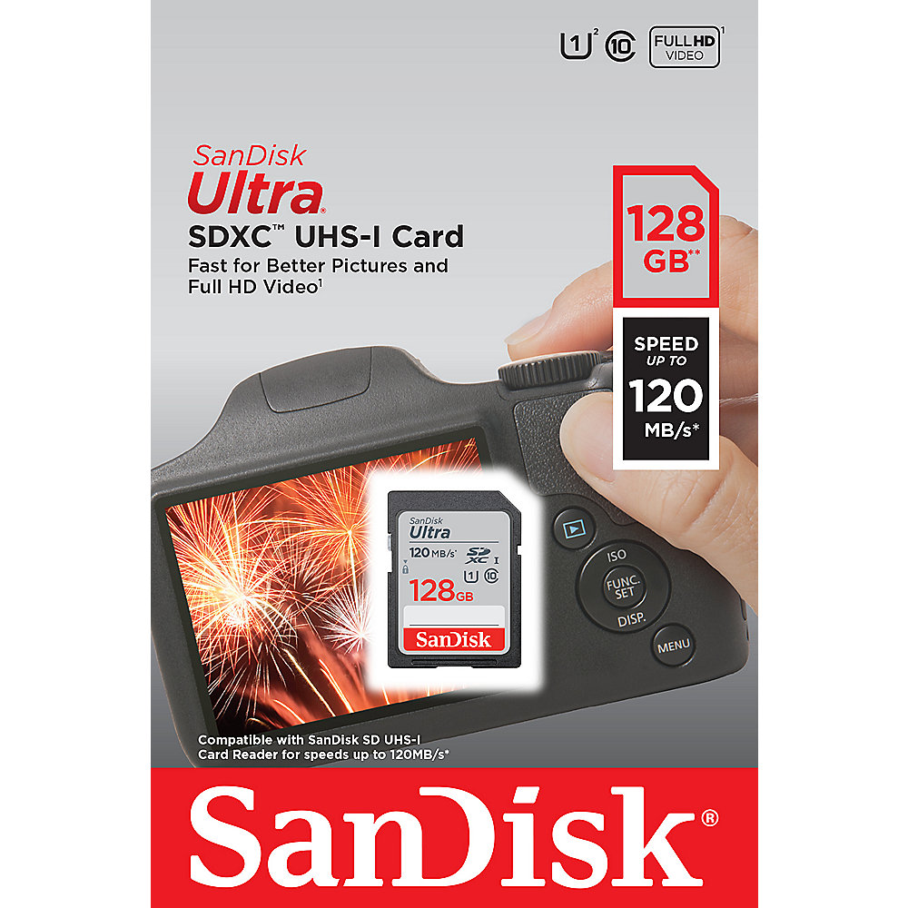 SanDisk Ultra 128 GB SDHC Speicherkarte 2020 (120 MB/s, Class 10, UHS-I)