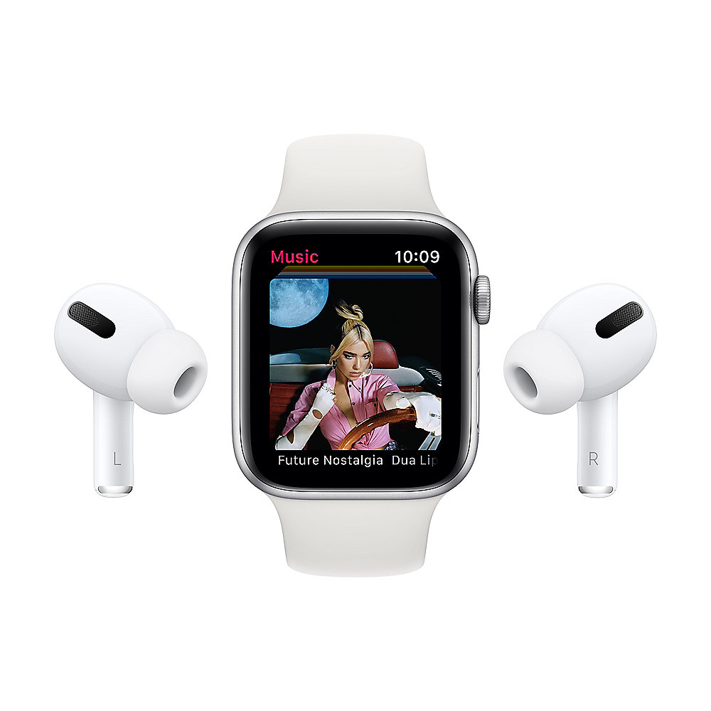Apple Watch Series 6 LTE 44mm Edelstahlgehäuse Silber Sportarmband Weiß