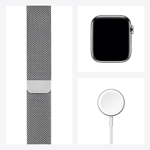 Apple Watch Series 6 LTE 44mm Edelstahlgehäuse Silber Milanaisearmband Silber