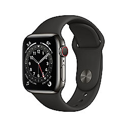 Apple Watch Series 6 LTE 40mm Edelstahlgeh&auml;use Graphit Sportarmband Schwarz