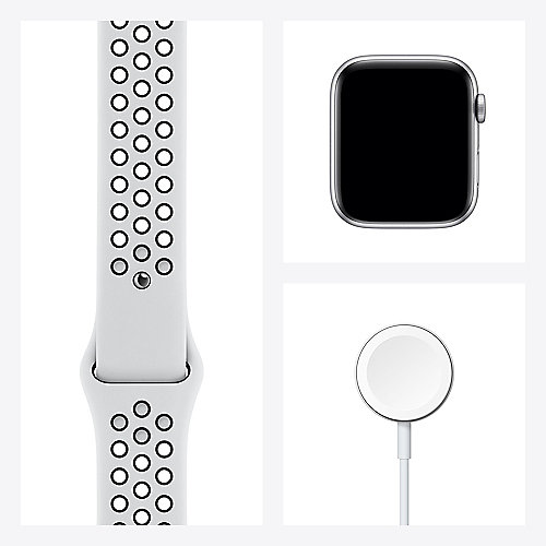 Apple Watch S6 Nike LTE 44mm Aluminium Silber Sportarmband Platinum Schwarz