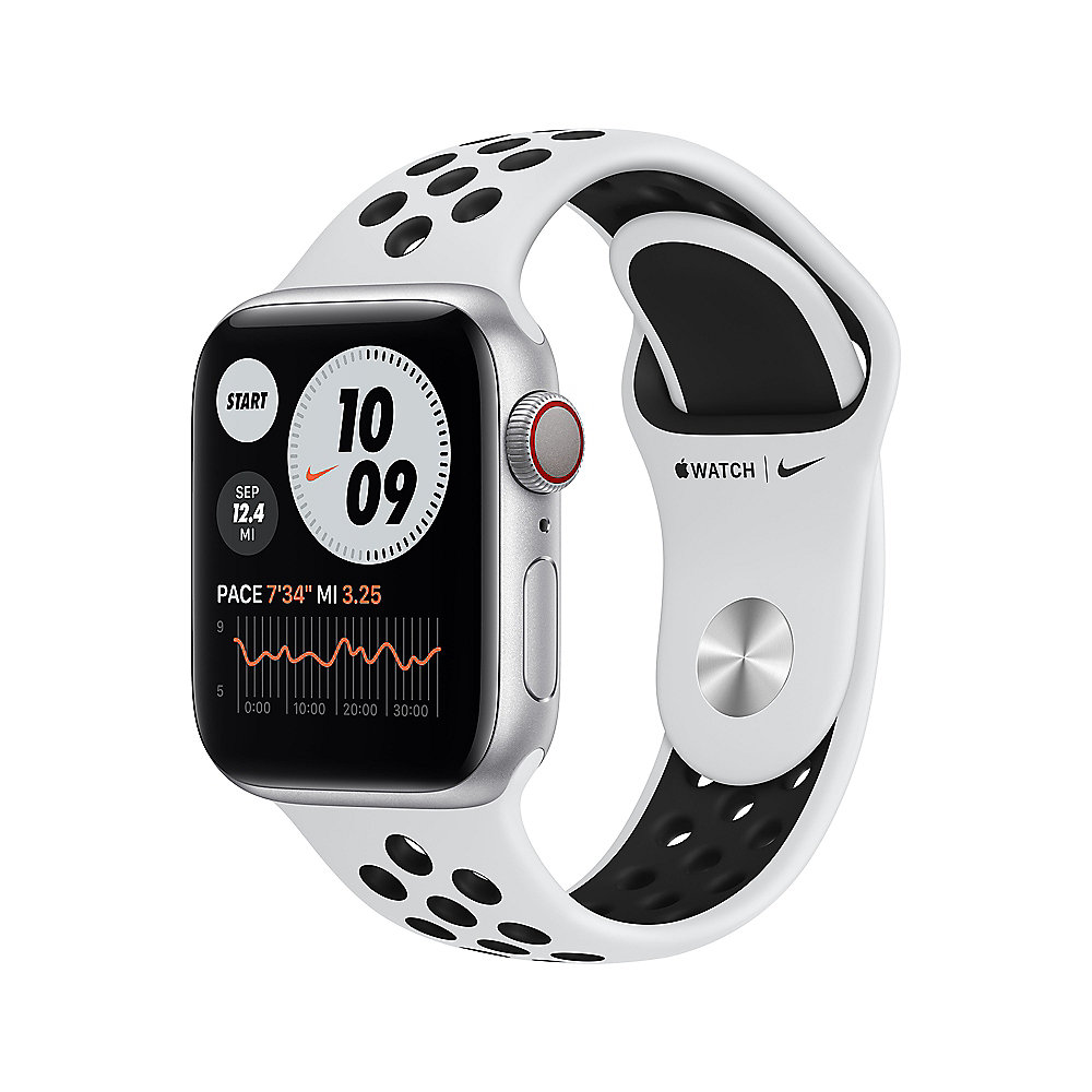 Apple Watch S6 Nike LTE 40mm Aluminium Silber Sportarmband Platinum Schwarz