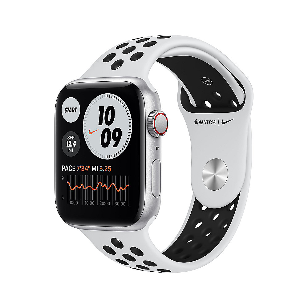 Apple Watch SE Nike LTE 44mm Aluminium Silber Sportarmband Platinum Schwarz