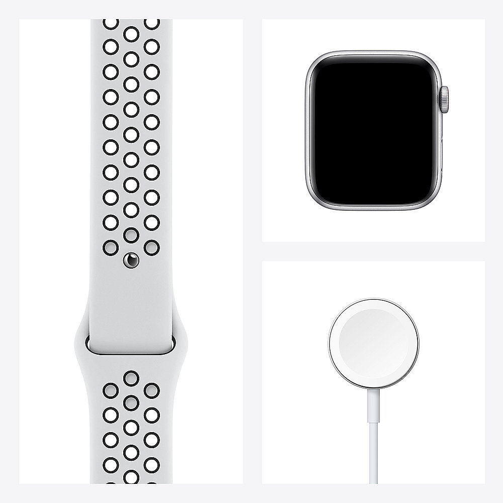 Apple Watch SE Nike LTE 44mm Aluminium Silber Sportarmband Platinum Schwarz