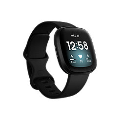 Fitbit Versa 3 Gesundheits- und Fitness-Smartwatch, GPS, Alu schwarz, Band schw.
