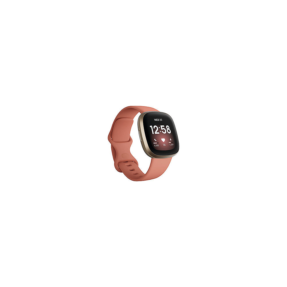 Fitbit Versa 3 Gesundheits- und Fitness-Smartwatch, GPS, Alu Gold, Band altrosa