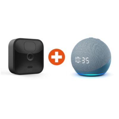Echo Dot (4. Gen.) mit Uhr Blaugrau + Blink Outdoor 1 Kamera System