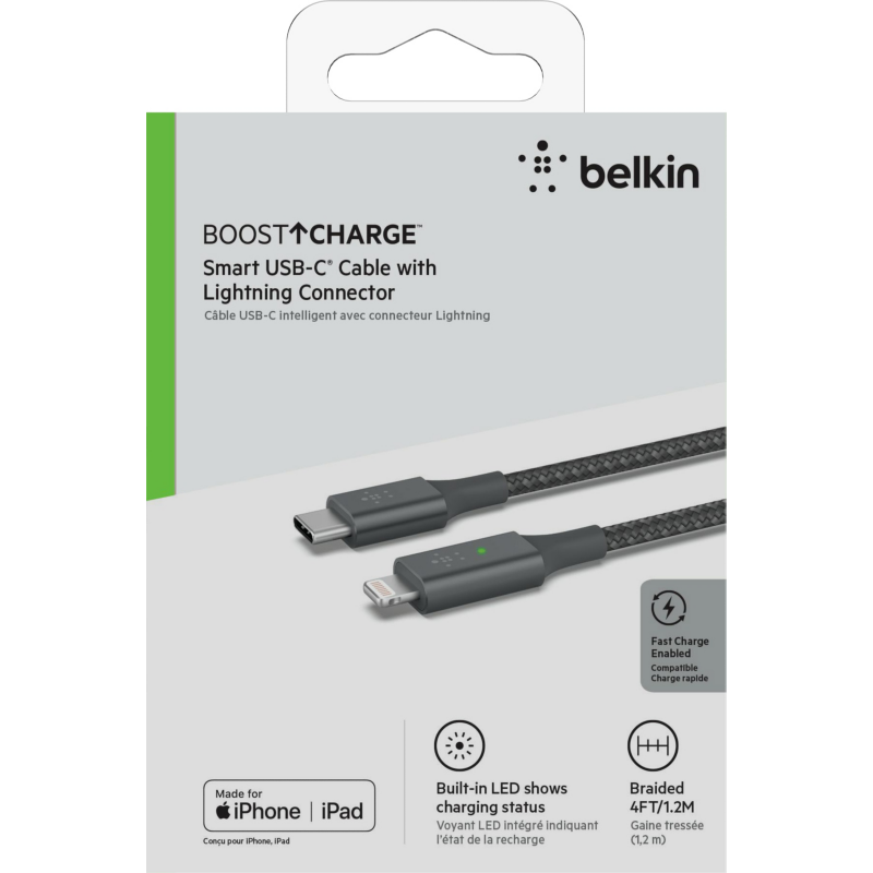 Belkin  Smart LED USB-C auf Lightning Kabel 1,2m grau | 00745883811373