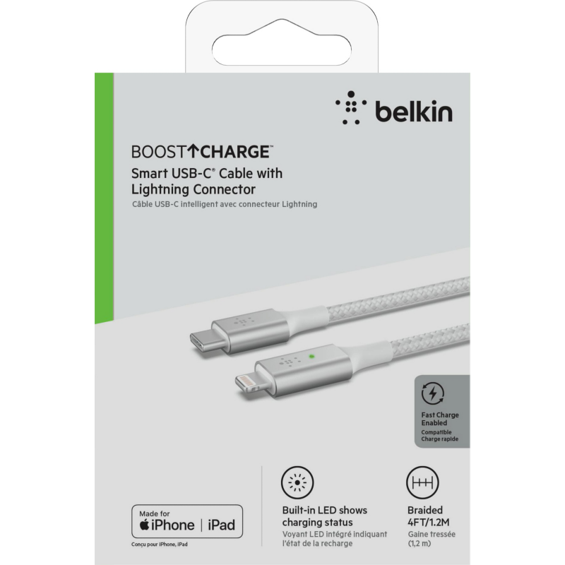Belkin  Smart LED USB-C auf Lightning Kabel 1,2m weiß | 00745883811380
