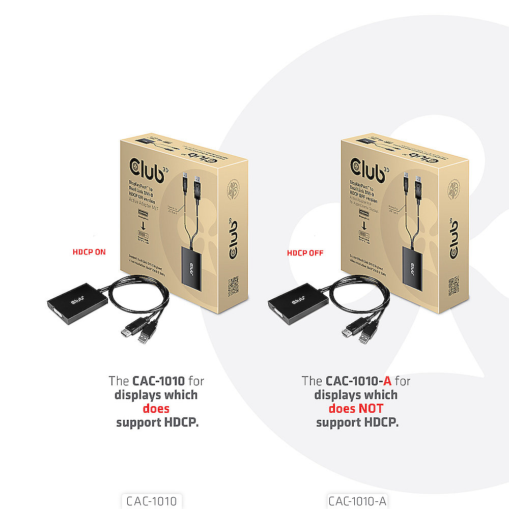 Club 3D DisplayPort Adapter zu DVI-D Dual Link HDCP off aktiv St./B. schwarz