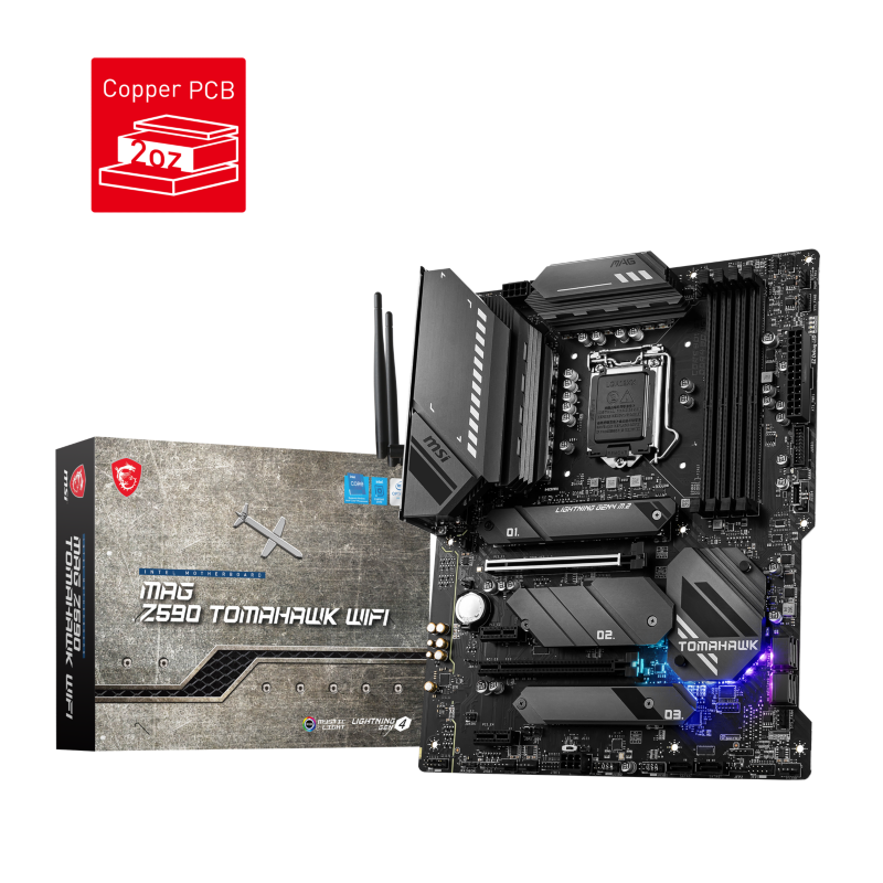 MSI  MAG Z590 TOMAHAWK WIFI ATX Mainboard Sockel 1200 TB4/M.2/WIFI/BT/LAN/mDP/ | 04719072800529