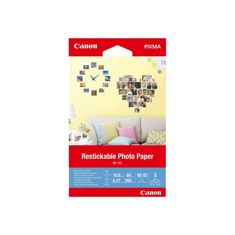 Canon  RP-101 Wiederaufklebbare Foto-Sticker, 10 x 15 cm, 5 Blatt | 04549292137606
