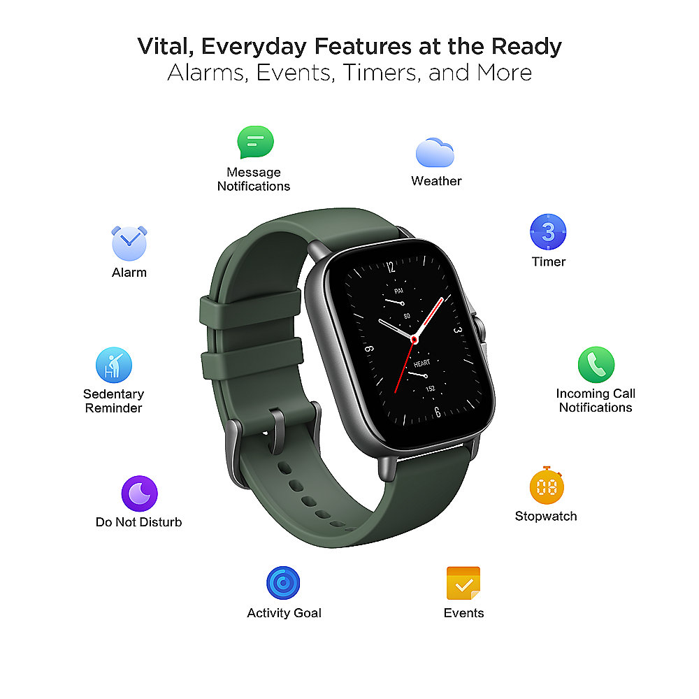 Amazfit GTS 2e Smartwatch GPS HR-Sensor Alu-Gehäuse, grün, Amoled-Display