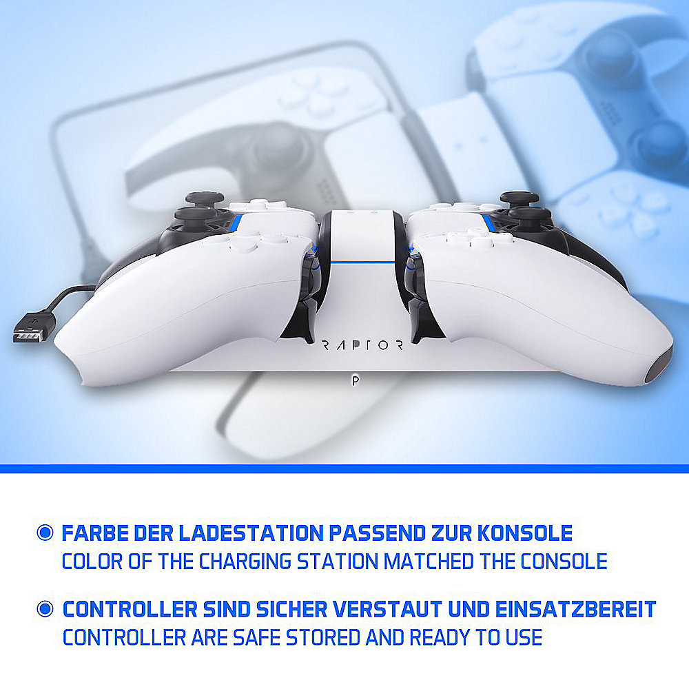 Raptor Gaming Ladestation Playstation 5 für 2 DualSense Controller CS200