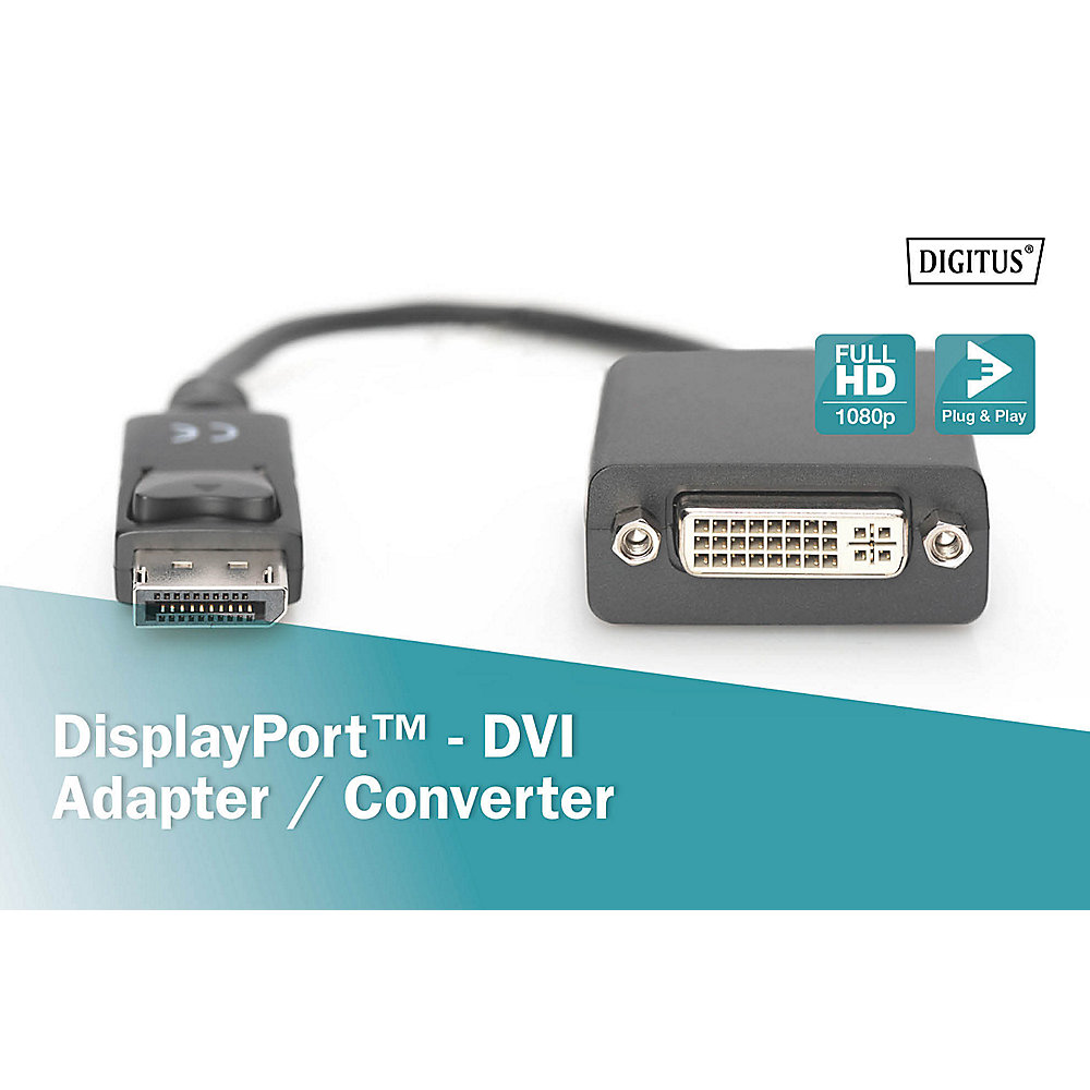 DIGITUS DisplayPort Adapter/Konverter,DP-DVI (24+5) St/Bu, 0.15m