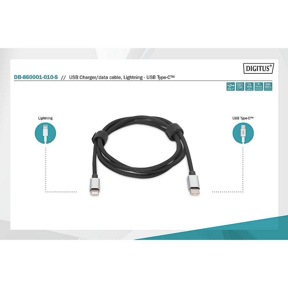Daten-/Ladekabel, Lightning-USB-C™, MFI, 1m, 2er-Pack