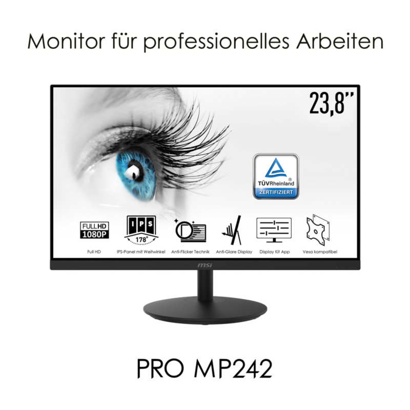 MSI  Pro MP242DE 60cm (23,8″) FHD IPS Office-Monitor HDMI/VGA 75Hz 5ms LS | 04719072752781