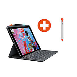 Logitech Slim Folio H&uuml;lle und Tastatur + Logitech Crayon f&uuml;r iPads der 7./8. Gen