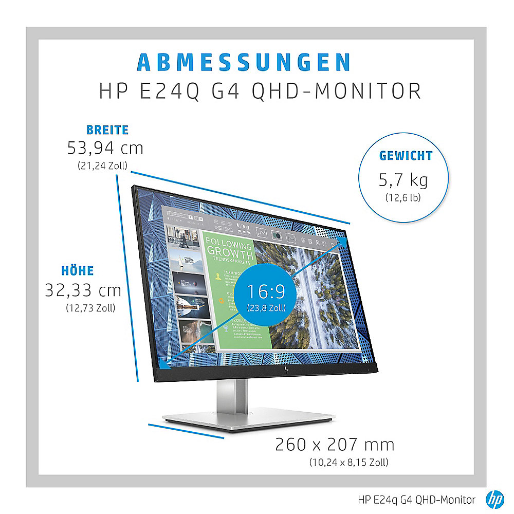 HP E24q G4 60,5cm (23,8") WQHD IPS Office-Monitor 16:9 VGA/HDMI/DP Pivot HV