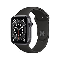 Apple Watch Series 6 GPS 44mm Aluminiumgeh&auml;use Space Grau Sportarmband Schwarz