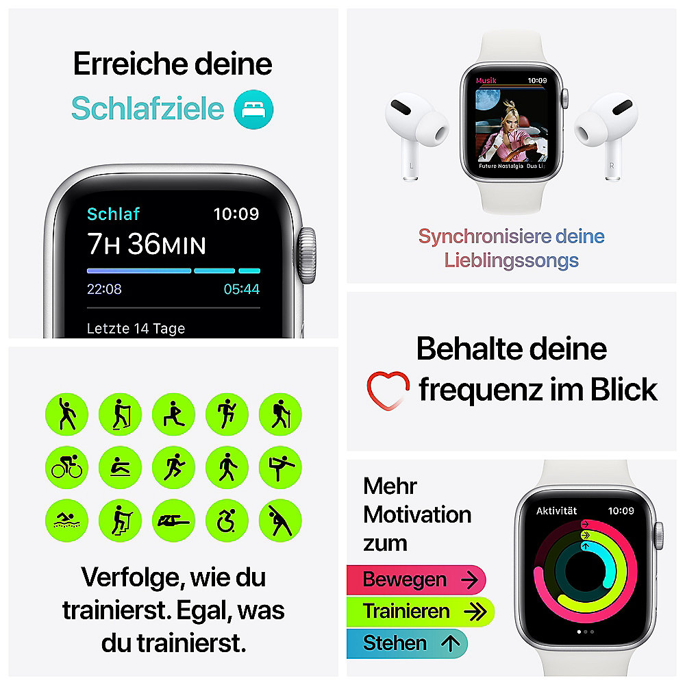 Apple Watch SE GPS 44mm Aluminiumgehäuse Space Grau Sportarmband Schwarz