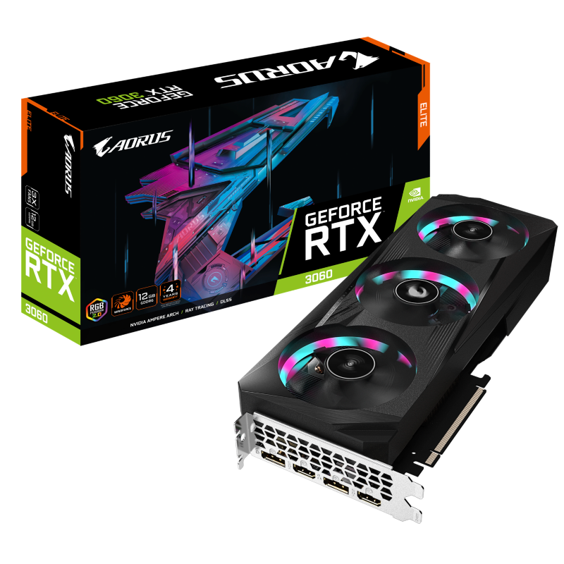 Gigabyte  AORUS GeForce RTX 3060 Elite 12GB GDDR6 Grafikkarte 2xHDMI, 2xDP | 04719331308681