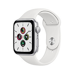 Apple Watch SE GPS 44mm Aluminiumgeh&auml;use Silber Sportarmband Wei&szlig;