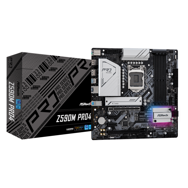 ASRock  Z590M Pro4 mATX Mainboard Sockel 1200 RGB/GL/M.2/HDMI/DP/USB3.2 | 04710483933844