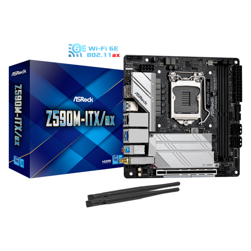ASRock  Z590M-ITX/ax mITX Mainboard Sockel 1200 GL/M.2/HDMI/DP/USB3.2 | 04710483933868