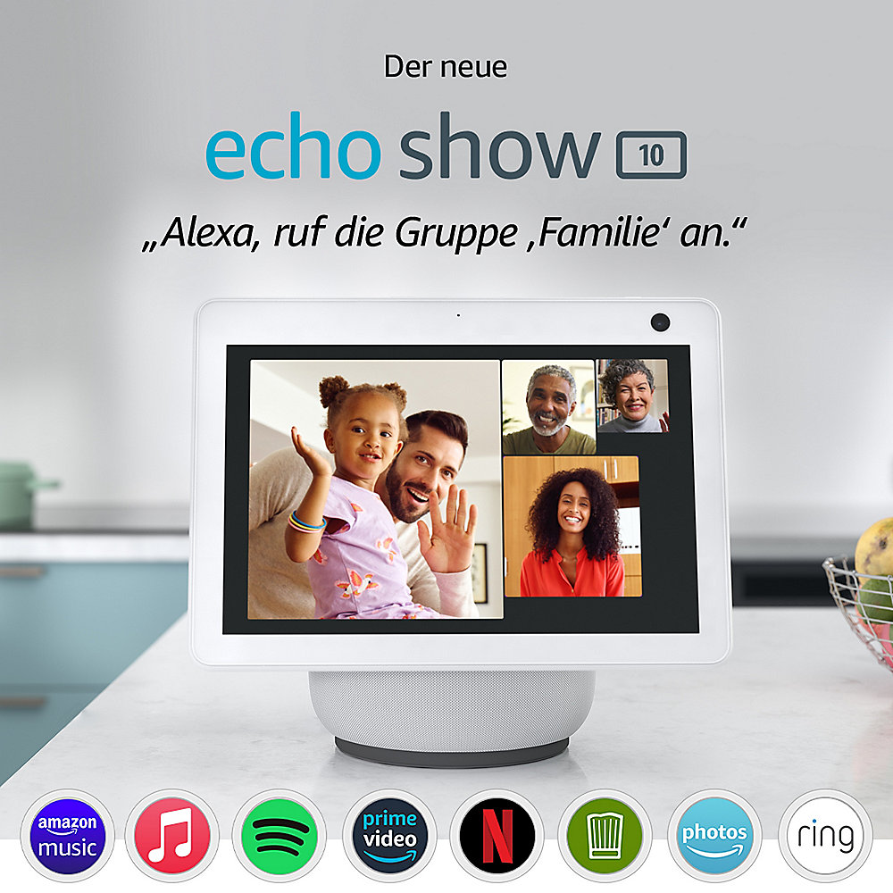 Amazon Echo Show 10 (3. Gen) Smart Display mit Bewegungsfunktion Weiß