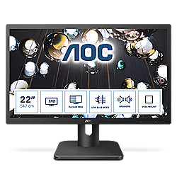 AOC 22E1D 54,7cm (21,5&quot;) FHD Monitor 16:9 VGA/DVI/HDMI 2ms 250cd/m&sup2; 20Mio:1