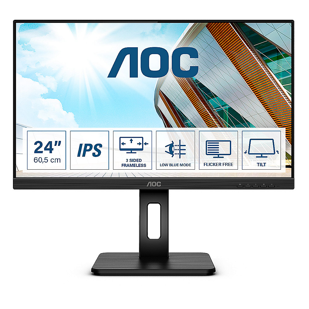 AOC 24P2Q 60,45cm (23,8") Full HD 16:9 Office Monitor VGA/DVI/HDMI/DP Pivot HV