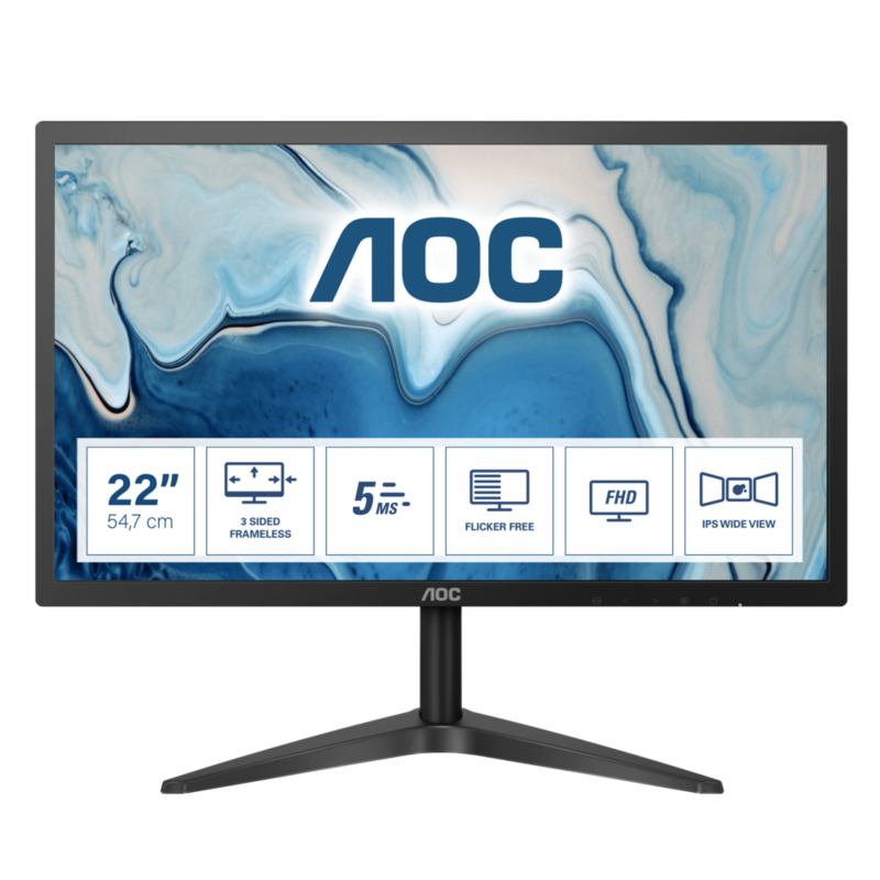 AOC  22B1HS 54,7cm (21,5″) FHD-Monitor 16:9 VGA/HDMI 5ms 250cd/m² 50Mio:1 | 04038986126458