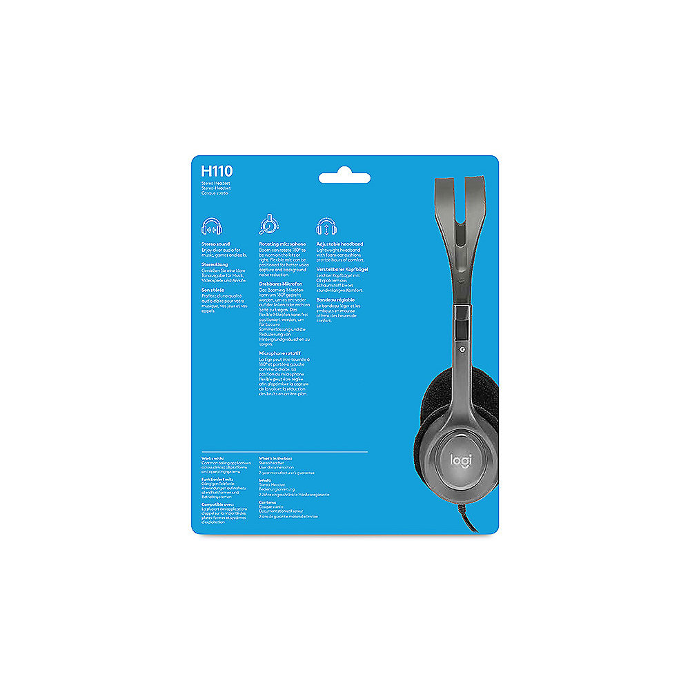 Logitech H110 Kabelgebundenes Beidseitiges Headset Stereo 3,5mm Klinke Silber