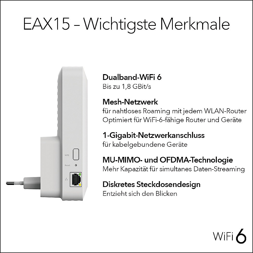 Netgear EAX15 AX1800 4-Stream WLAN 6 Mesh Range Extender weiß