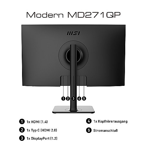 MSI Modern MD271QPDE 69cm (27") WQHD IPS Monitor HDMI/DP/USB-C 75Hz 5ms