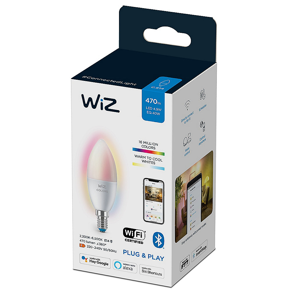 WiZ smarte Lampe mit warmweißem bis kaltweißem Licht Kerzenform E14 Wi-Fi