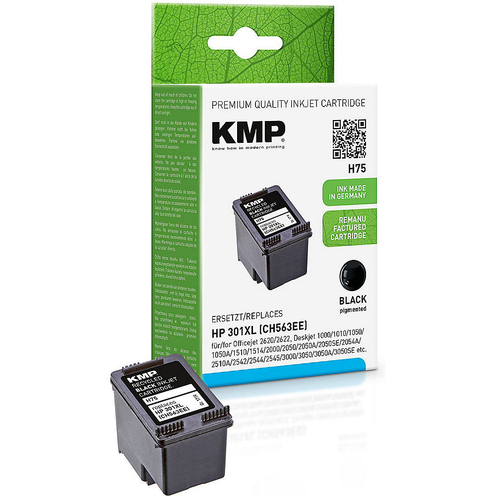 KMP Tintenpatrone Schwarz ersetzt HP 301XL (CH563EE)