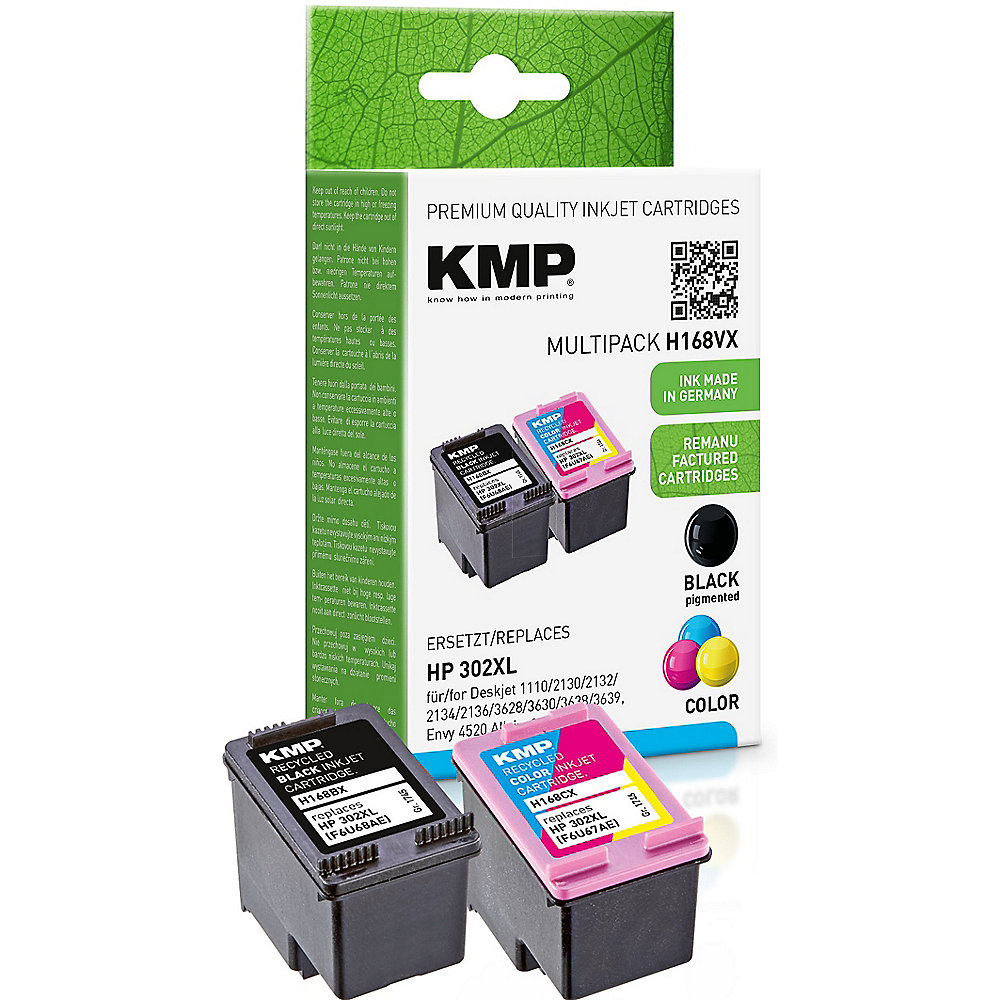 KMP Tintenpatronen Multipack Schwarz + Farbig ersetzt HP 302XL (F6U68AE F6U67AE)