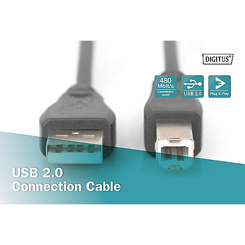 DIGITUS USB 2.0 Anschlusskabel, Typ A - B St/St, 0.5m, schwarz