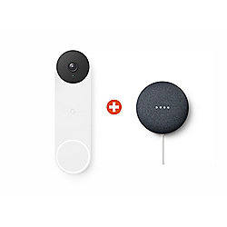Google Nest Doorbell - drahtlose Video-T&uuml;rklingel + Nest Mini (2.Gen) Karbon