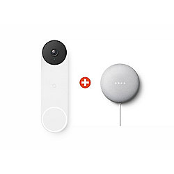 Google Nest Doorbell - drahtlose Video-T&uuml;rklingel + Nest Mini (2.Gen) Kreide