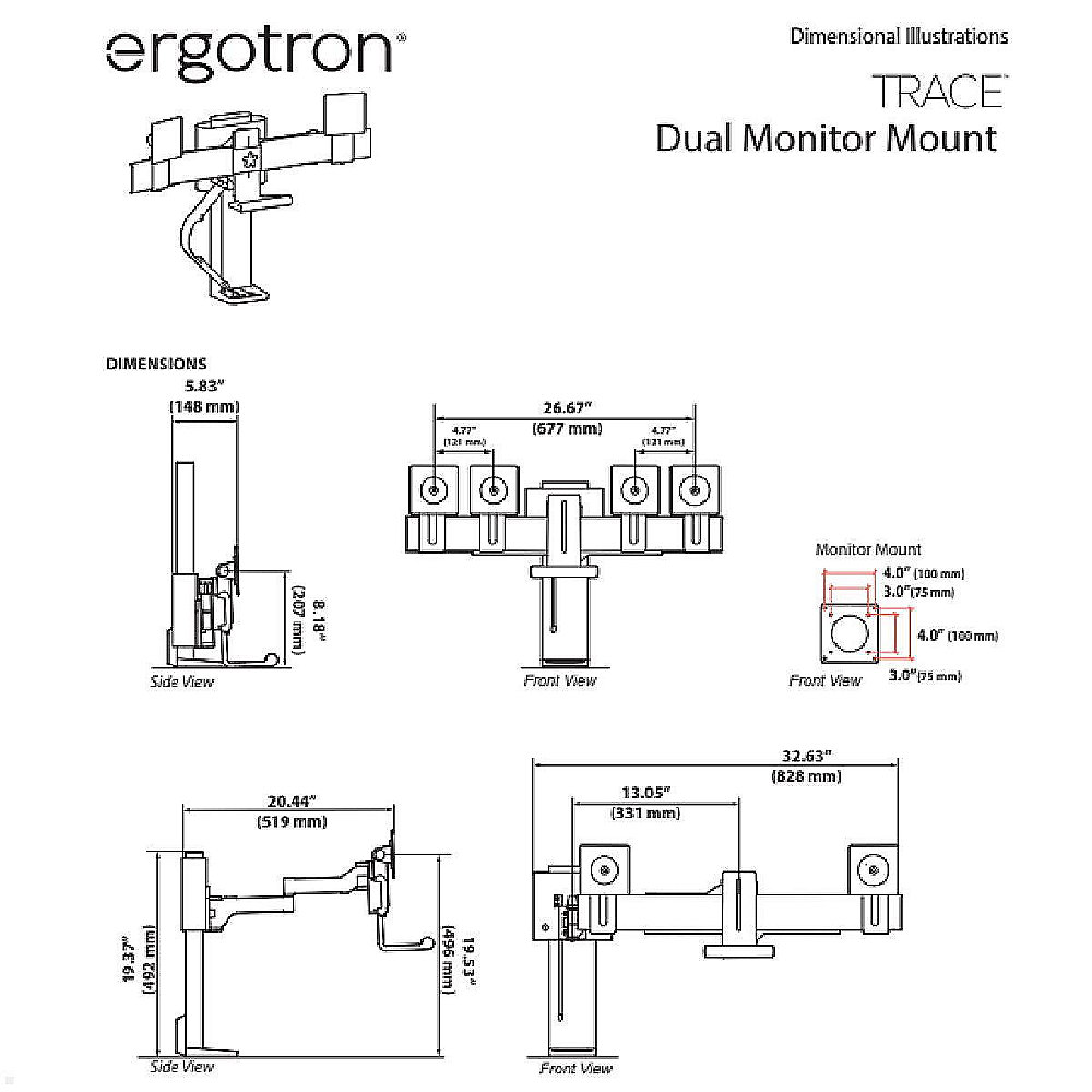 TRACE™ Monitorhalterung mit patentierter CF-Technologie schwarz bis 9.8Kg
