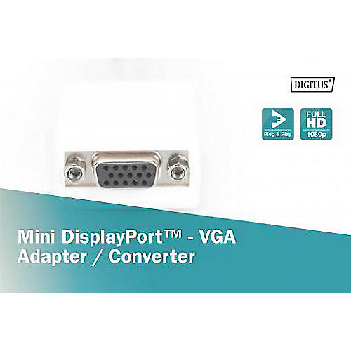 DIGITUS DB-340407-001-W DisplayPort Adapterkabel, mini DP - HD15 St/Bu, 0.15m
