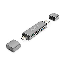 DIGITUS DA-70886 Combo Card Reader Hub (USB-C+USB 3.0) grau