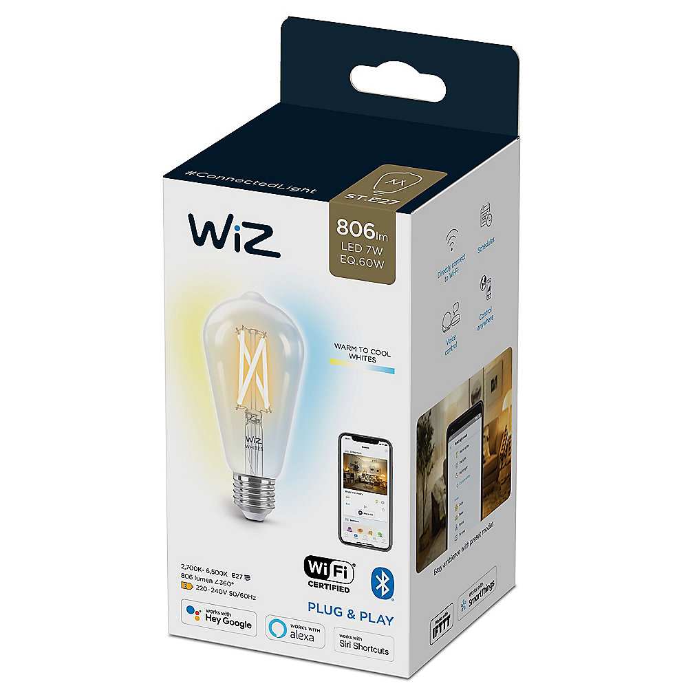 WiZ smarte Filament Lampe mit kaltweißem bis warmweißem Licht Edisonform E27