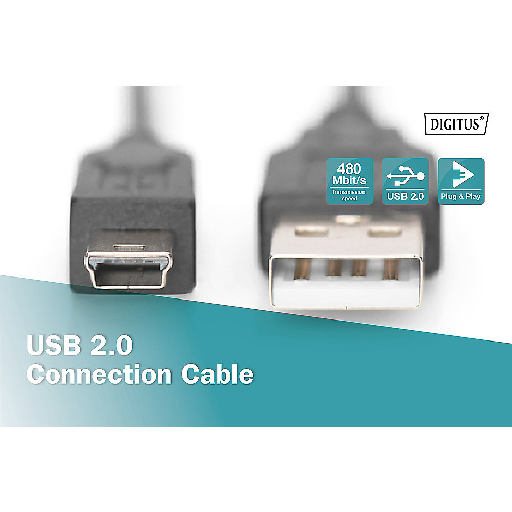 DIGITUS USB 2.0 Anschlusskabel, Typ A - mini B (5pin) St/St, 3.0m