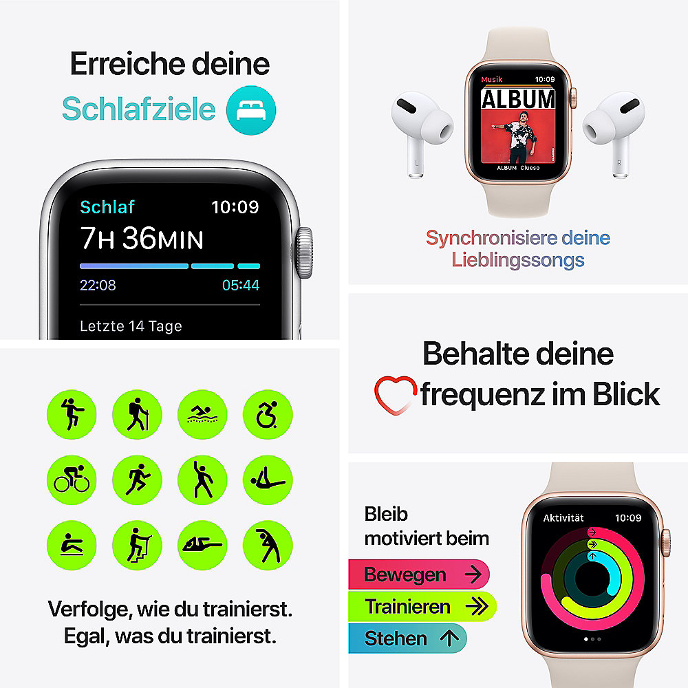Apple Watch SE GPS 40mm Aluminiumgehäuse Gold Sportarmband Mitternacht
